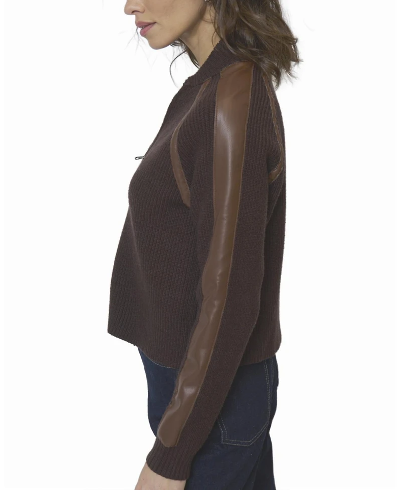Central Park West Women's Atlas Raglan Leather Trim Zip Up