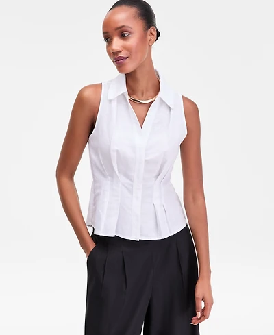 I.n.c. International Concepts Women's Sleeveless Collared Linen Button-Down Shirt, Macy's Exclusive