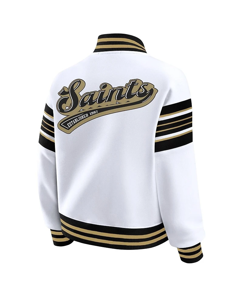 Wear by Erin Andrews Women's White New Orleans Saints Full-Snap Fleece Sweatshirt Jacket