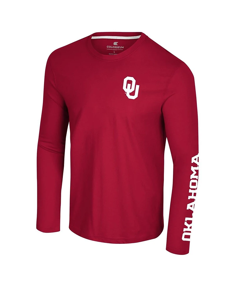Colosseum Men's Crimson Oklahoma Sooners Logo Lockup 3-Hit Active Blend Long Sleeve T-Shirt