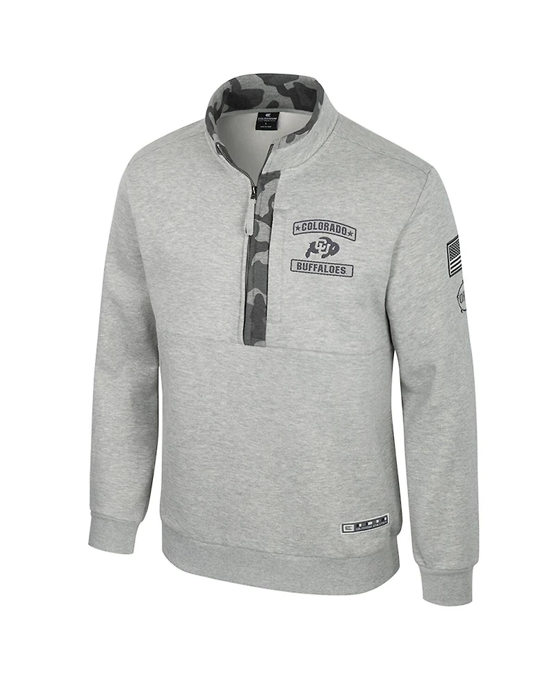Colosseum Men's Heather Gray Colorado Buffaloes Oorah Oht Military Appreciation Fleece Quarter-Zip Jacket