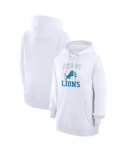 G-iii 4Her by Carl Banks Women's White Detroit Lions Team Logo Graphic Fleece Tri-Blend Pullover Hoodie