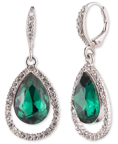 Givenchy Rhodium Emerald Silver-Tone Pear Drop Earrings