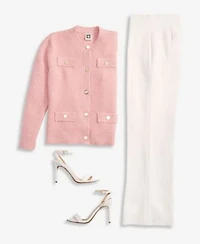 Anne Klein Womens Glitz Lady Crewneck Cardigan Mid Rise Wide Leg Pull On Pants