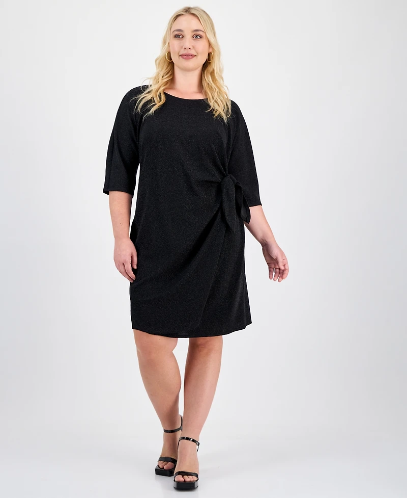 Robbie Bee Plus Glitter-Knit 3/4-Sleeve Sarong Dress