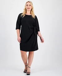 Robbie Bee Plus Glitter-Knit 3/4-Sleeve Sarong Dress