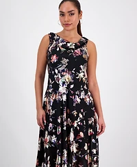 Robbie Bee Petite Foil-Print Cowlneck Midi Dress