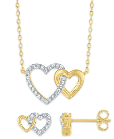 Macy's 2-Pc. Diamond Pendant Necklace and Earrings Set (1/6 ct. t.w.) in 14k Yellow Gold Over Sterling Silver