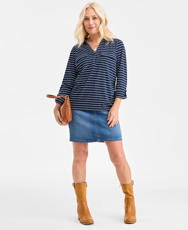 Style & Co Petite Shirting Prima Pinstripe Relaxed-Fit Top, Macy's Exclusive