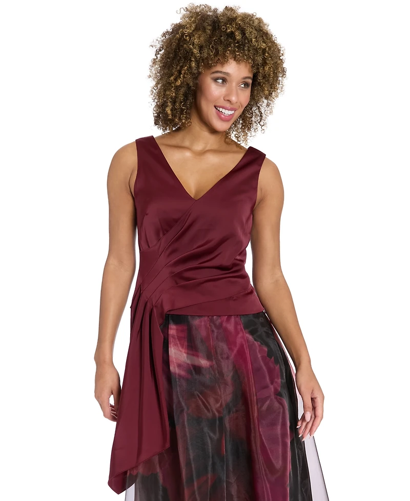 Muse Women's Asymmetrical Pleated V-Neck Top