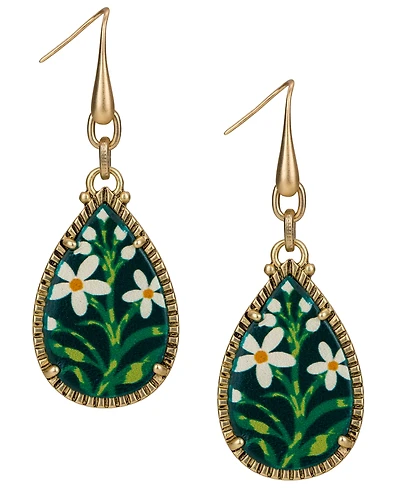 Patricia Nash Leather Spruce and Antique-Like Gold-Tone Teardrop Earrings
