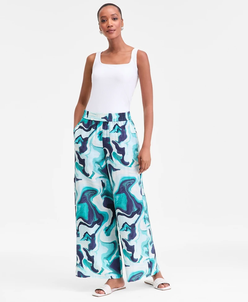 I.n.c. International Concepts Women's Printed Pull-On Wide-Leg Pants, Macy's Exclusive