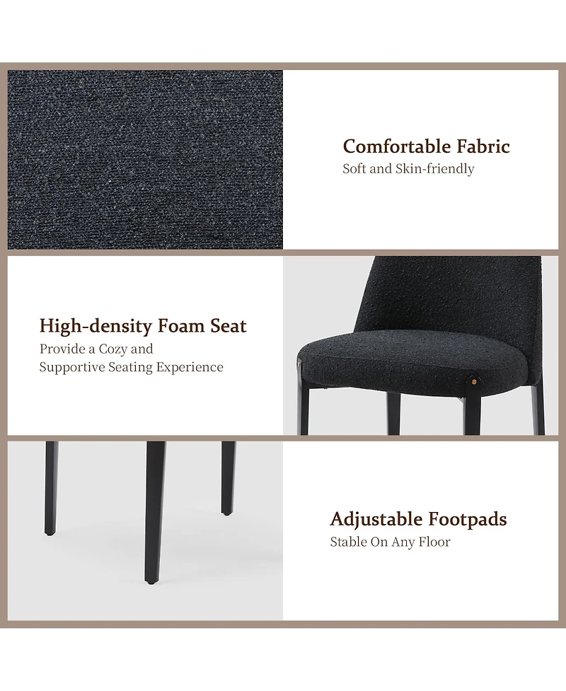 Morden Fort Minimalist 3-Piece Faux Marble Round Table with Black Boucle Armless Chair Dining Room Set for Kitchen