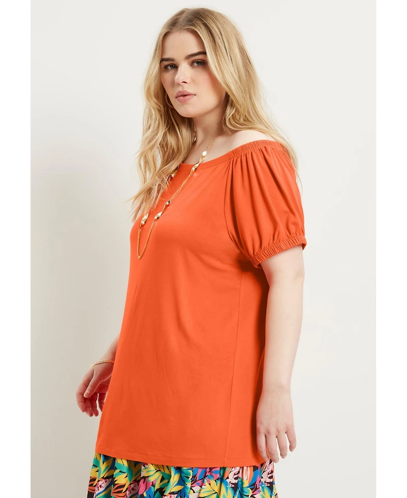 June + Vie Women's Puff Sleeve Off-The-Shoulder Top