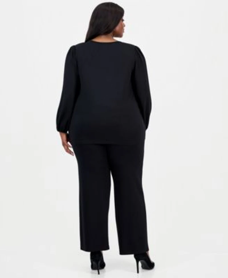 Ak Anne Klein Plus Size Blouson Sleeve Top Pull On Pants