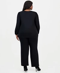 Ak Anne Klein Plus Size Blouson Sleeve Top Pull On Pants