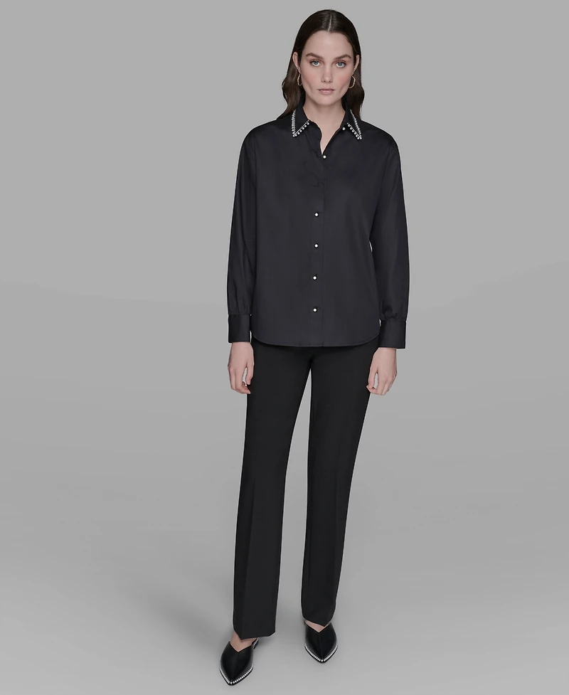 Karl Lagerfeld Paris Women's Collared Long Sleeve Top