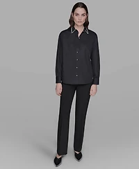 Karl Lagerfeld Paris Women's Collared Long Sleeve Top