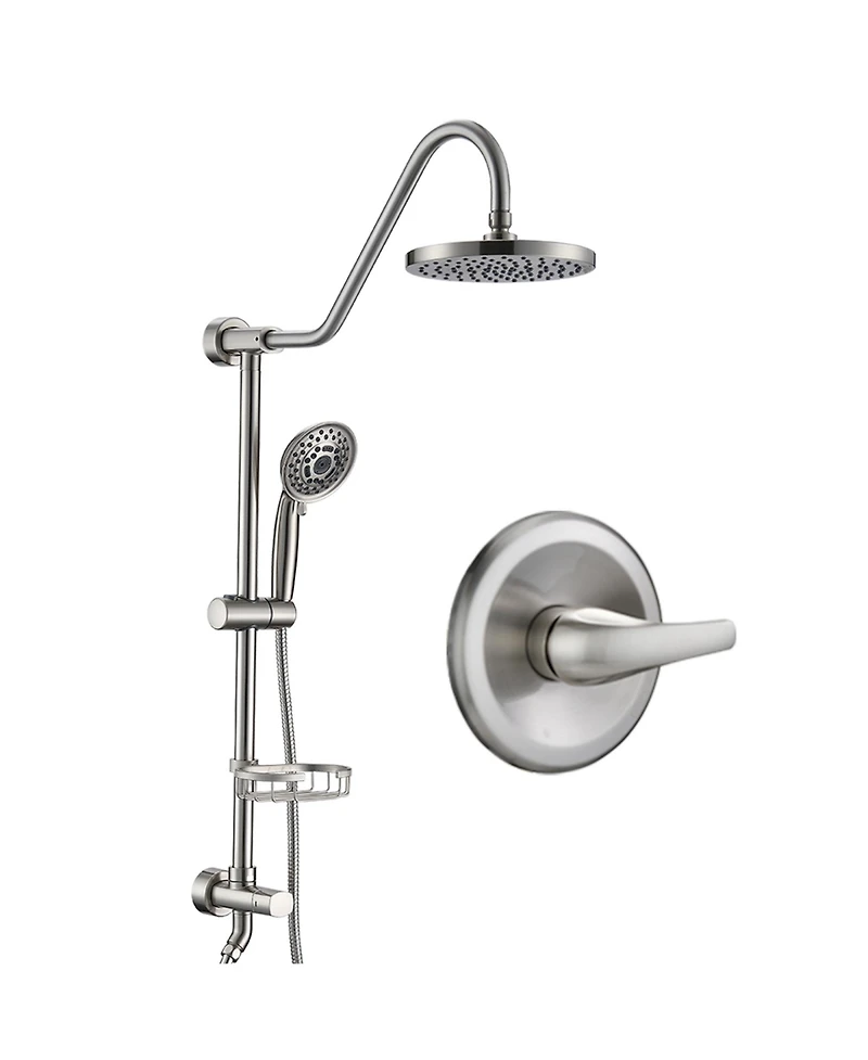 Rainsken Brushed Nickel Bathroom Shower Head and Handheld Showerhead Combo Shower System, 8 inch Top Shower and 5 Jets Handheld Shower