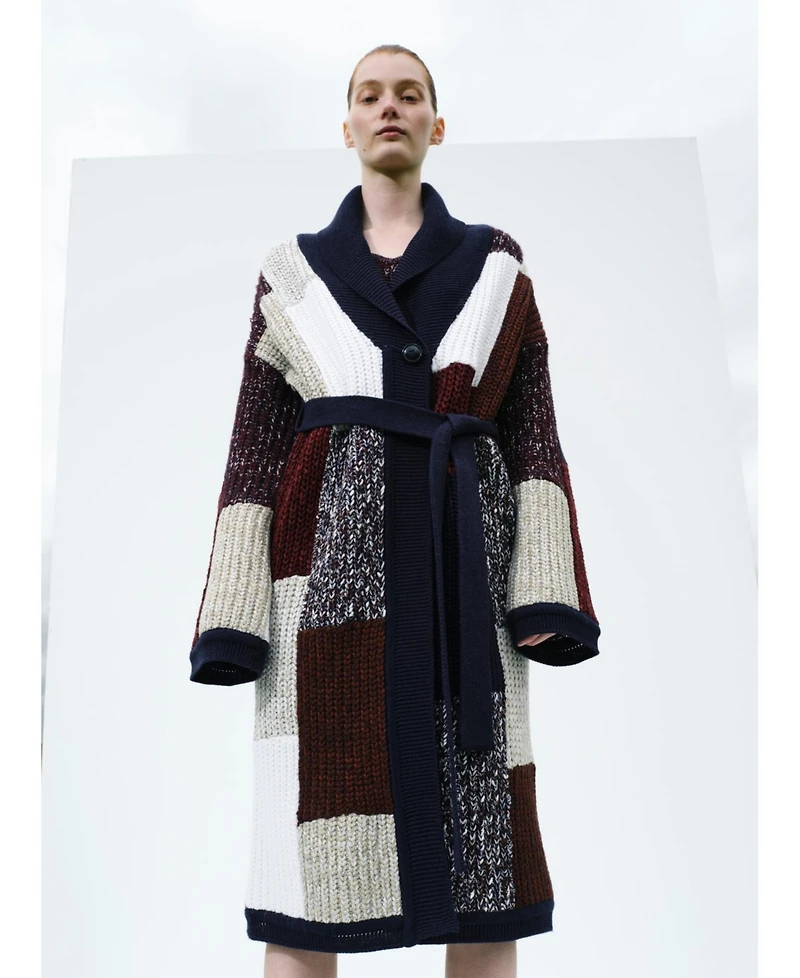 Labeca London Us Women's Labeca London Vivienne Colour Block Wool Midi Robe Cardigan