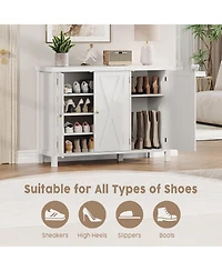 Shoe Cabinet with Doors, Farmhouse 35'' Shoe Storage Cabinet,4-Tier Entryway Shoe Storage, Large Shoe Organizer Cabinet for Living Room Hallway,White