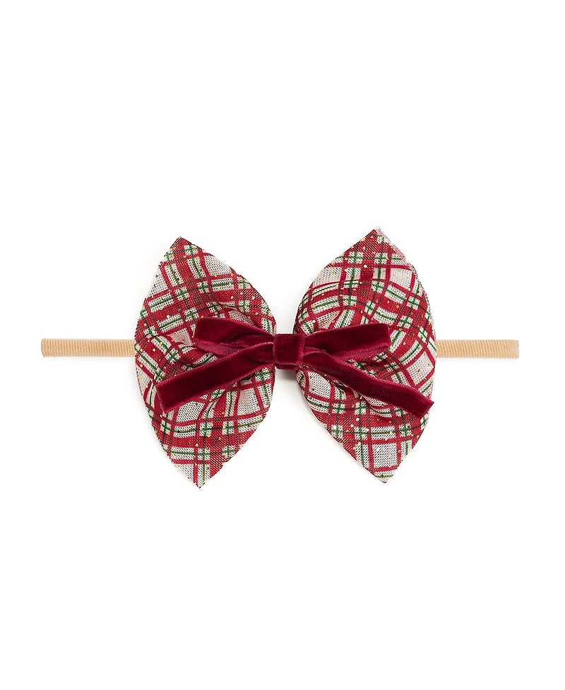Sweet Wink Baby Girl's Christmas Plaid Layered Bow Baby Headband