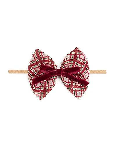 Sweet Wink Baby Girl's Christmas Plaid Layered Bow Baby Headband