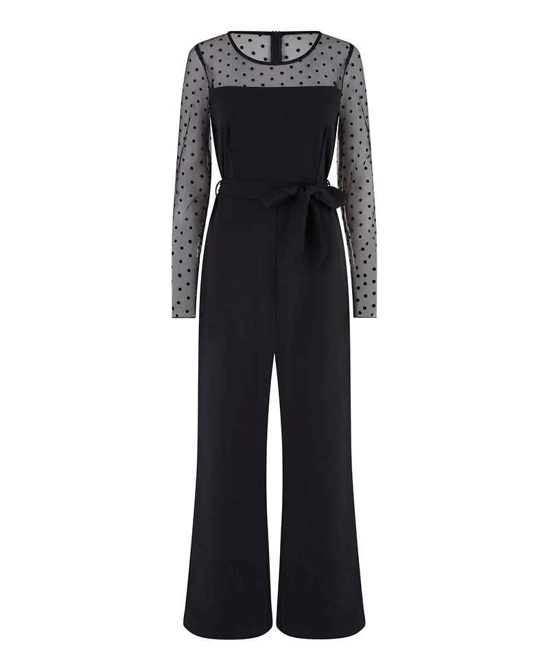 Yumi Women's Black Spot Mesh Stretch Jumpsuit