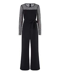 Yumi Women's Black Spot Mesh Stretch Jumpsuit