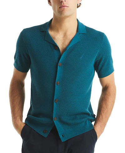 Nautica Men's Short Sleeve Button-Front Camp Sweater