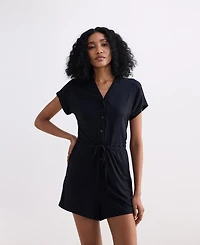 Reistor Women's V neck Drawstring Knit Romper Black