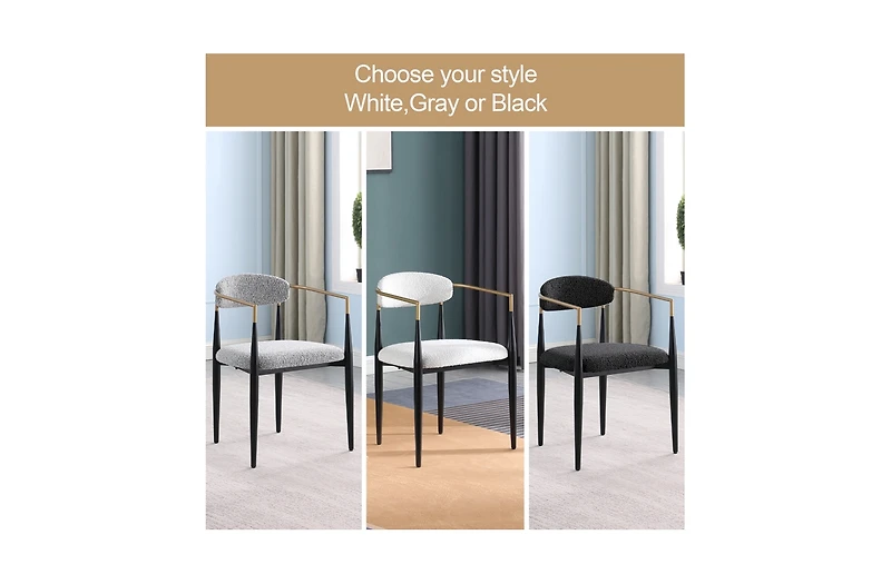Modern Faux Marble Dining Room Set With 47" Round Table And 4 Boucle Armchairs for Kitchen Dinner