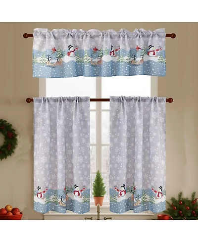MarCielo 3 Piece Christmas Kitchen Curtains Holiday Window Valance and Tiers, Snowman & Festive Design