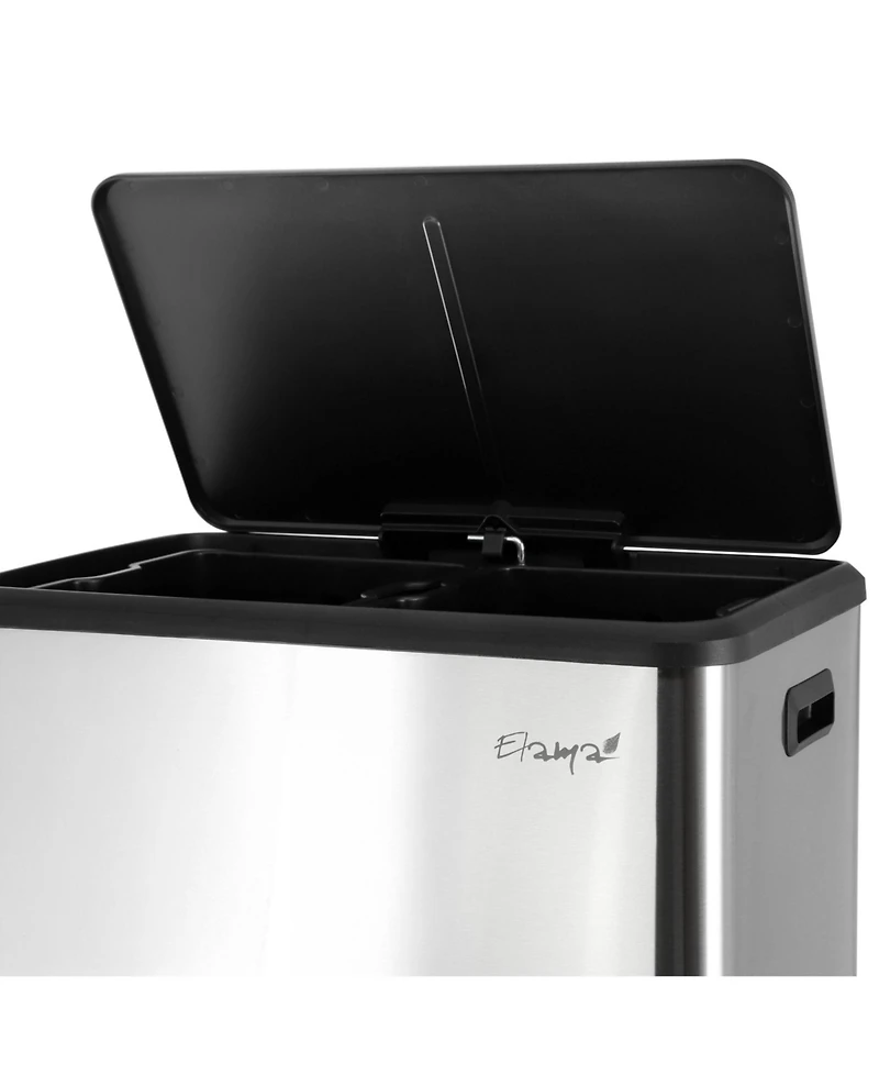 Elama 60 Liter 2 Compartment Large 8 Gallon Split Stainless Steel Step Trash Bin with Slow Close Mechanism