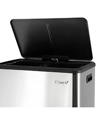 Elama 60 Liter 2 Compartment Large 8 Gallon Split Stainless Steel Step Trash Bin with Slow Close Mechanism