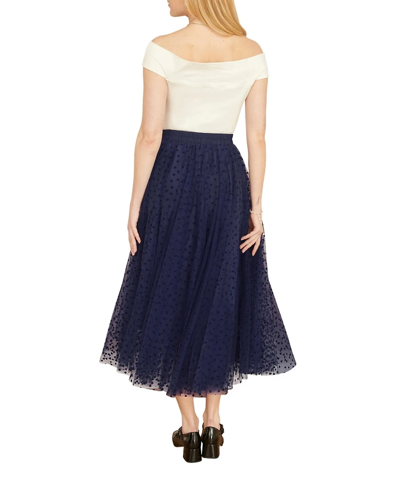 Yumi Women's Mesh Heart Print Tulle Skirt