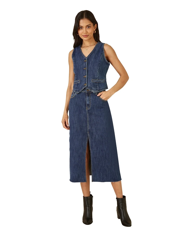Yumi Women's Button Up Denim Stretch Waistcoat