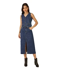 Yumi Women's Button Up Denim Stretch Waistcoat