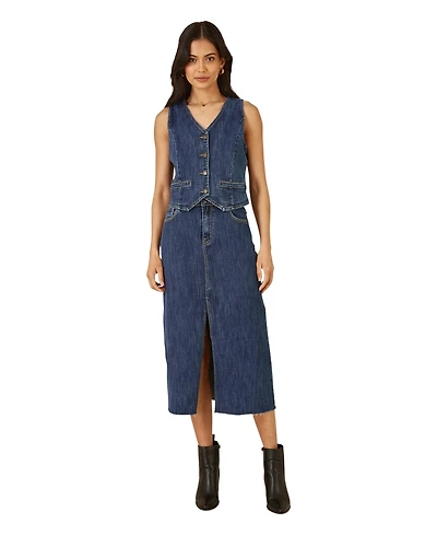 Yumi Women's Button Up Denim Stretch Waistcoat