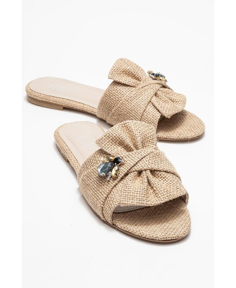 Prologue Shoes Daphne Raffia Bow Slide Sandal (Women)