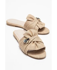 Prologue Shoes Daphne Raffia Bow Slide Sandal (Women)