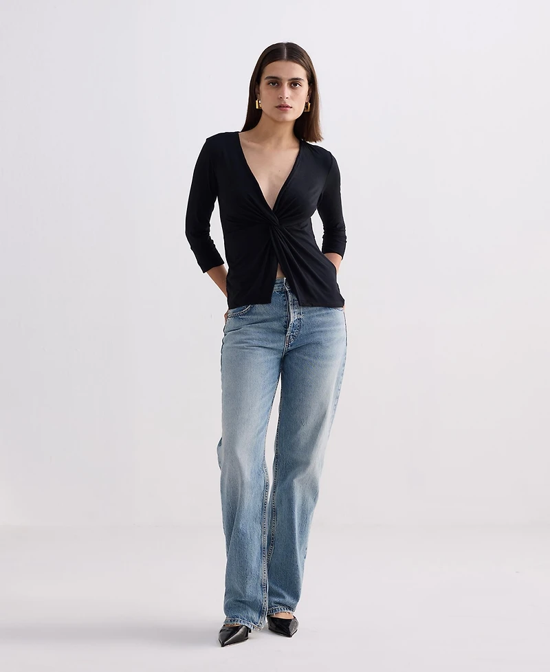 Reistor Women's Twist Front Knit Shirt Black