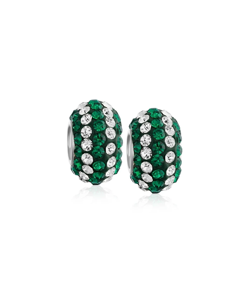 Bling Jewelry Set of 2 Green White Striped Crystal Bead Charm for European Bracelet Sterling Silver Core