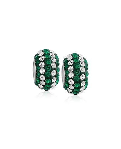 Bling Jewelry Set of 2 Green White Striped Crystal Bead Charm for European Bracelet Sterling Silver Core