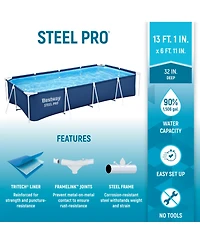 Bestway Steel Pro 13 Foot x 32 Inch Rectangular Above Ground Swimming Pool, Blue
