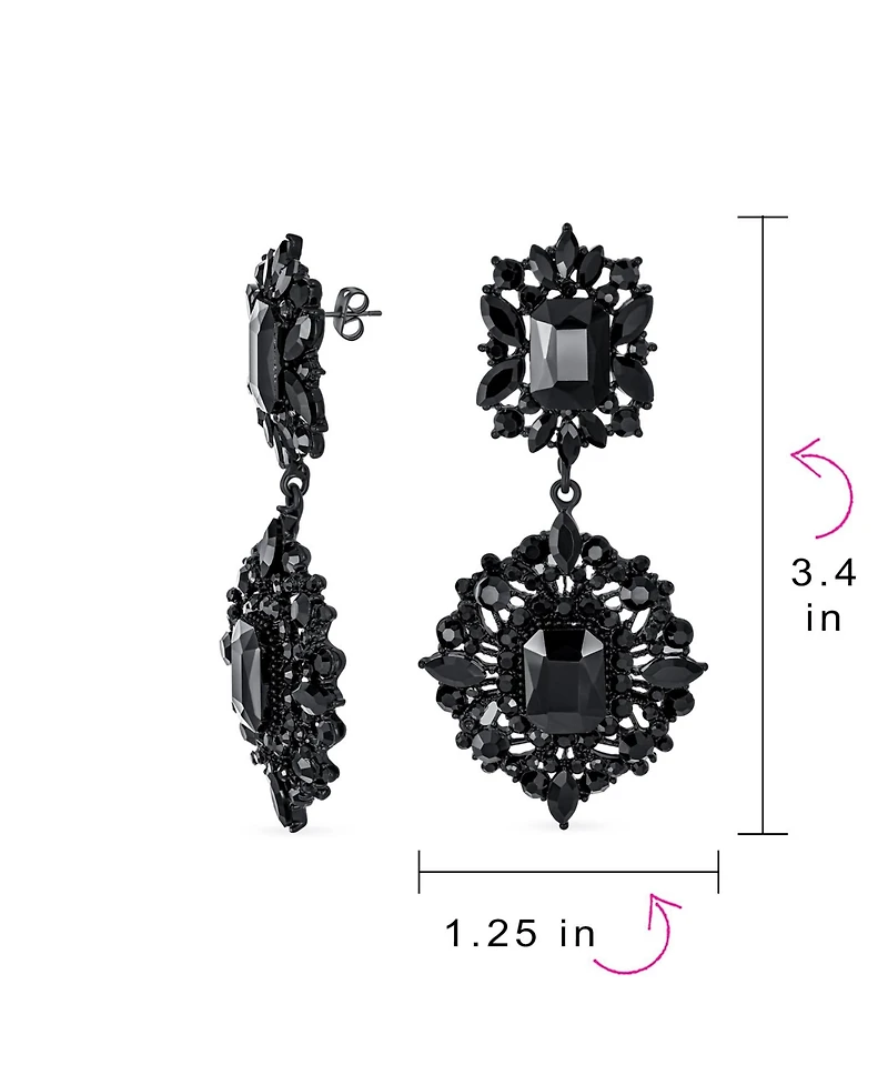 Bling Jewelry Set of 2 Big Crystal Art Deco Purple and Black Dangle Earrings Black Plated