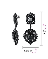 Bling Jewelry Set of 2 Big Crystal Art Deco Purple and Black Dangle Earrings Black Plated