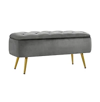 Upholstered Ottoman Footstool Bench with Storage Compartment Pink