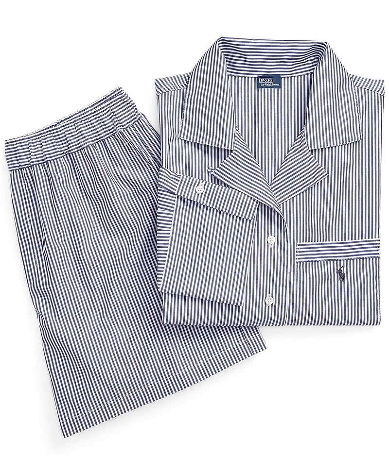 Polo Ralph Lauren Women's 2-Piece Cropped Shirt and Boxer Shorts Pajama Set