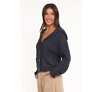 Petal and Pup Women's Amelia Oversize Collar Button Cardigan - Navy Xl